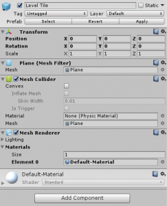 Level Tile object in the Unity Inspector