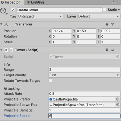 Setting up the public variables in the Inspector