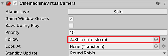 Cinemachine virtual camera with Follow field filled