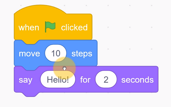 Making the sprite say Hello! in Scratch