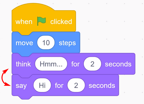 Inverting the order of two blocks in the code in Scratch