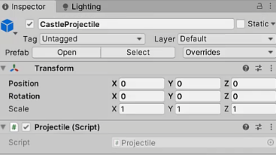 Creating the "CastleProjectile" GameObject