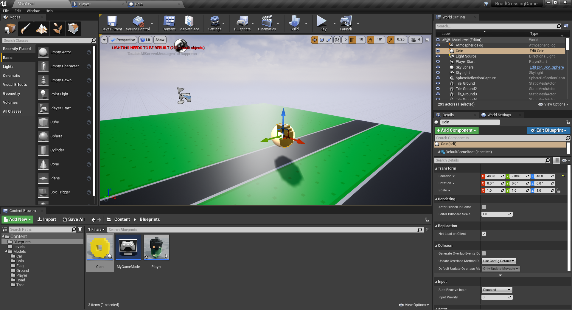 Coin blueprint added to Unreal Engine arcade game