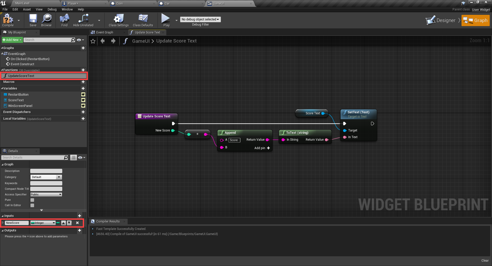 Event Graph logic to update score UI text