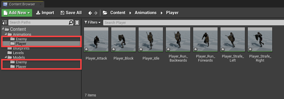 Animations and Models added for enemy and player in Unreal Engine project