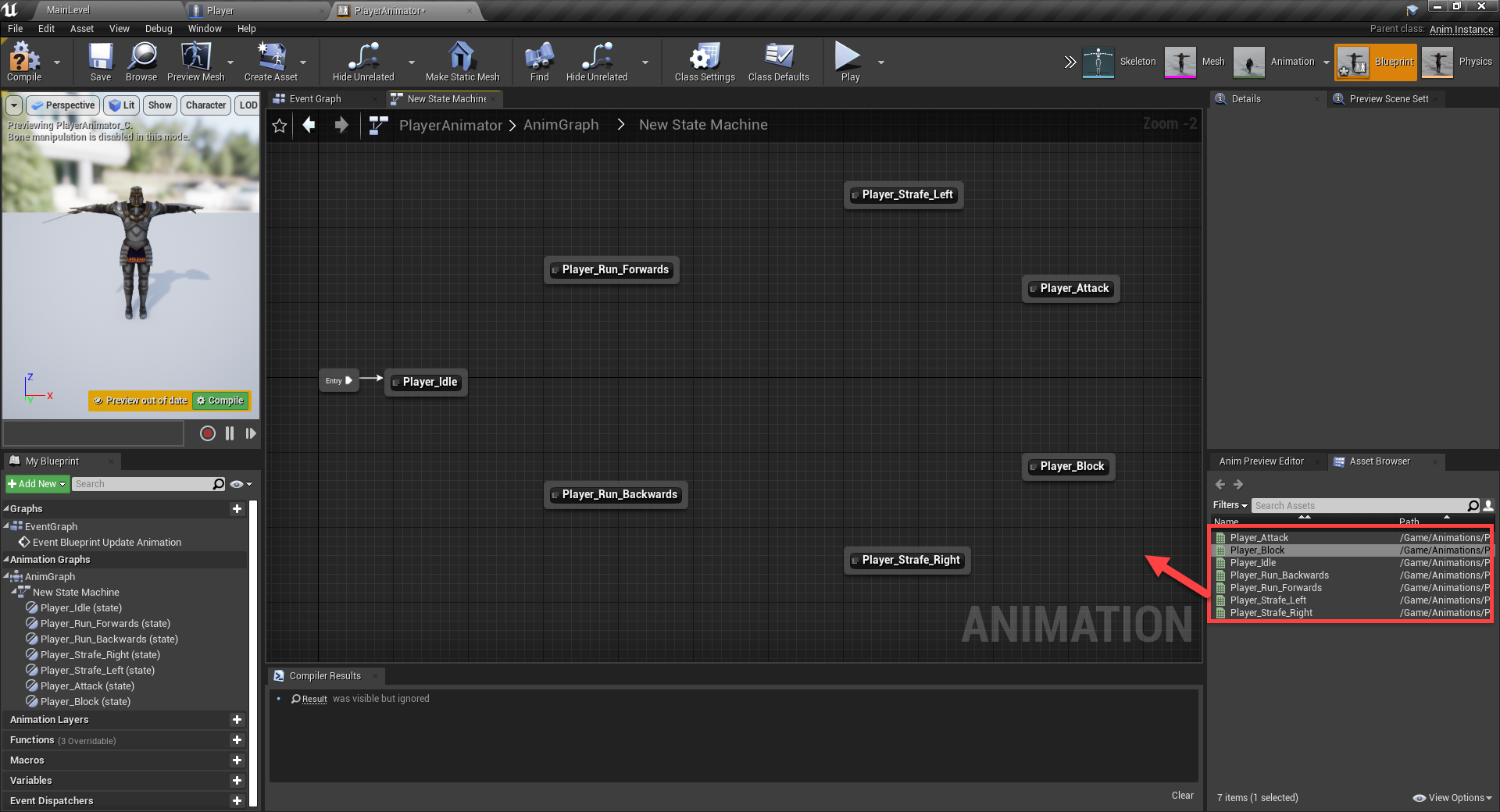 New state machine created for Player animations