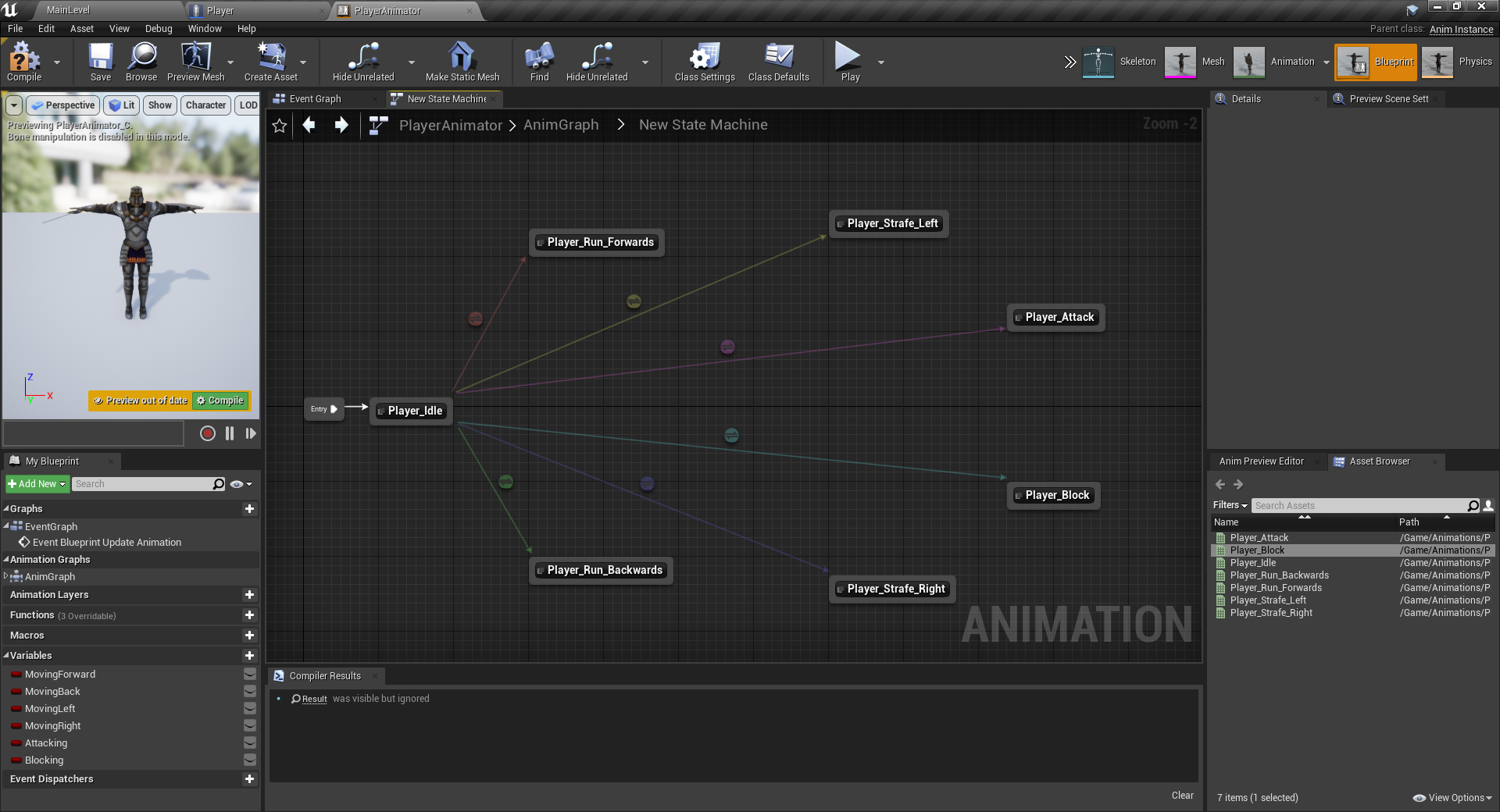 Transitions added to Player animation state machine