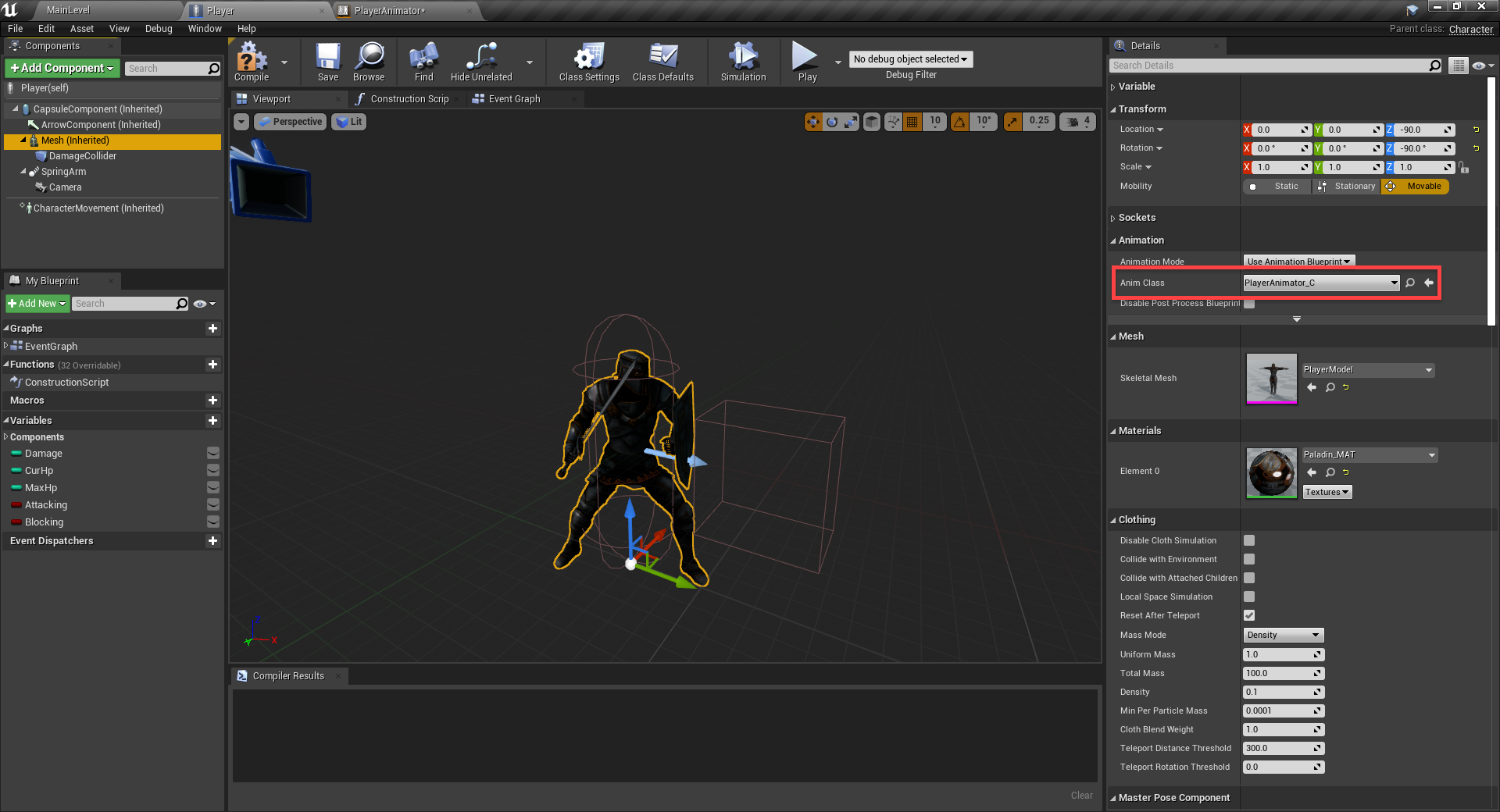 Player Anim class circled and set up