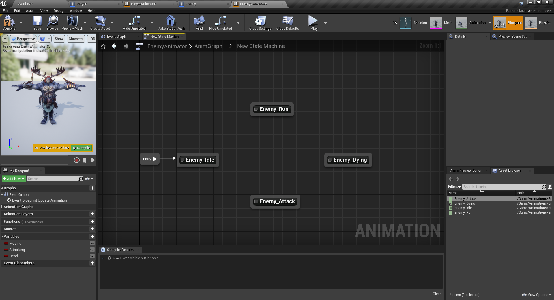 Enemy State machine for animations