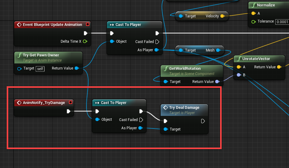 AnimNotify node added for player to try damage function