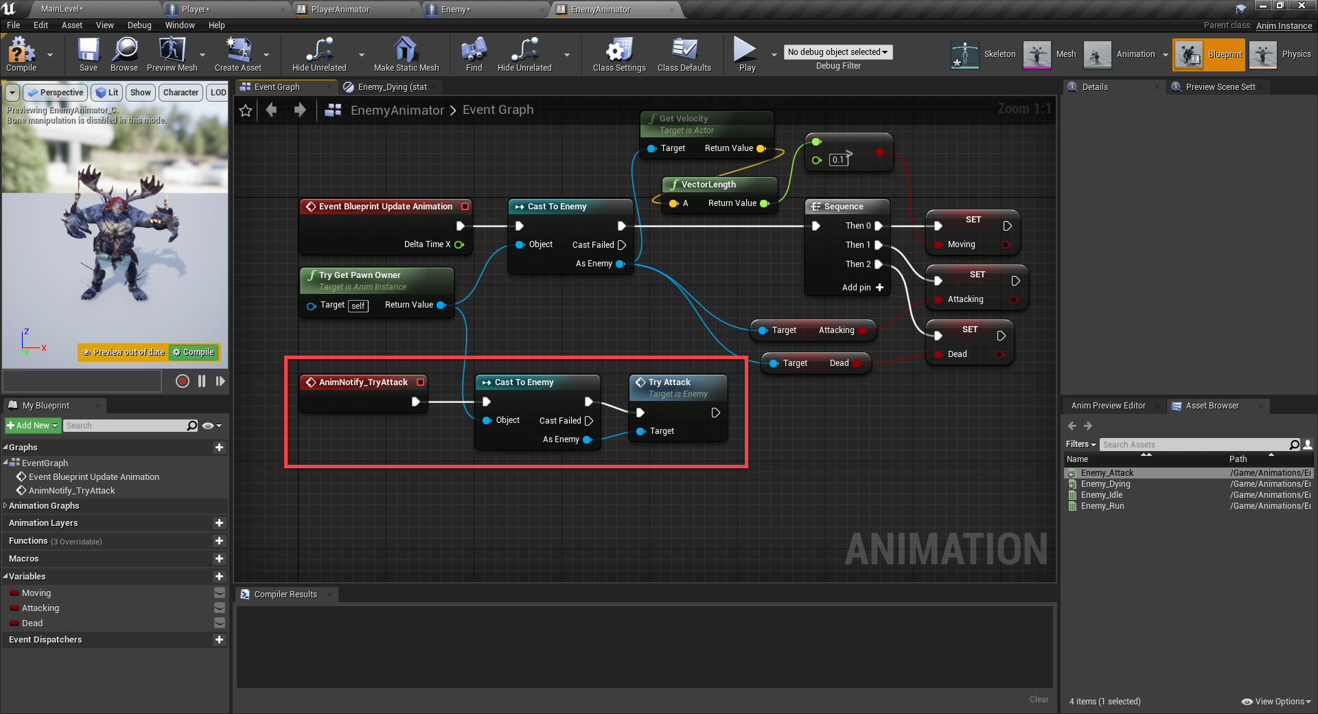 AnimNotify added to enemy Event Graph