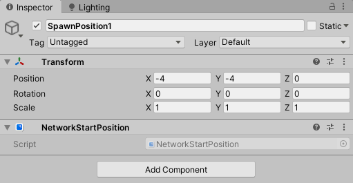 Spawn position object with a network start position.