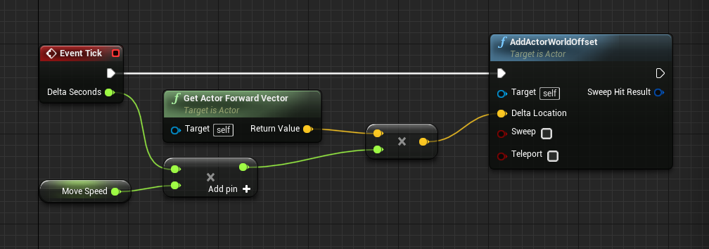 AddActorWorldOffset node for Bullet shooting logic