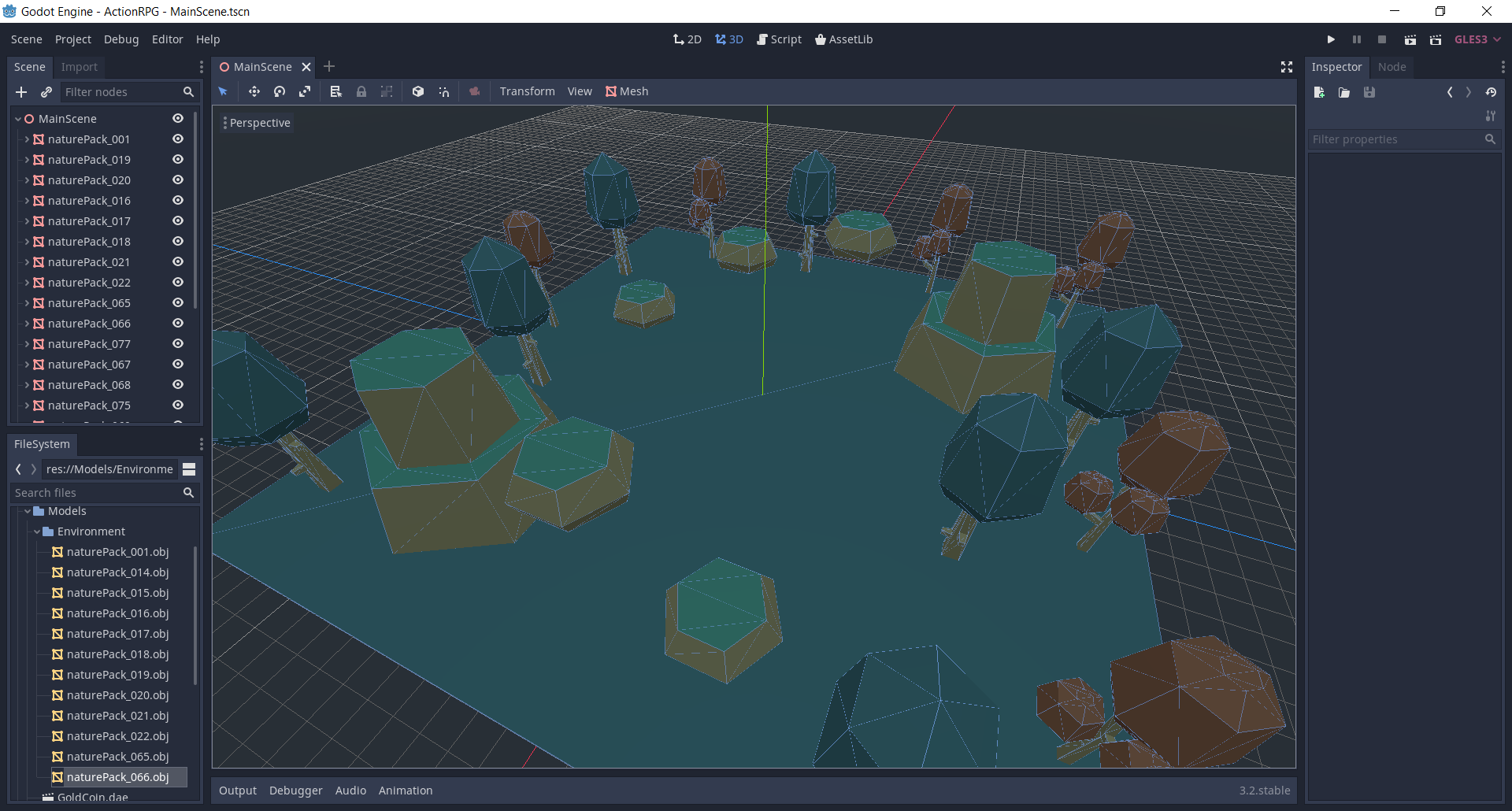 Godot MainScene level with various nature objects