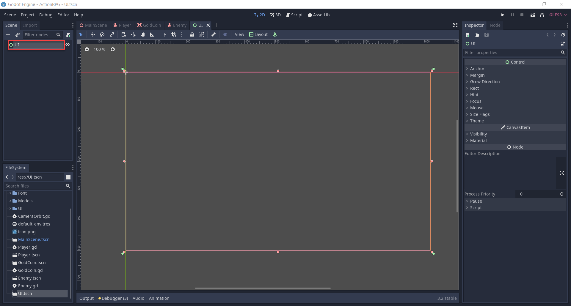 UI node created in Godot