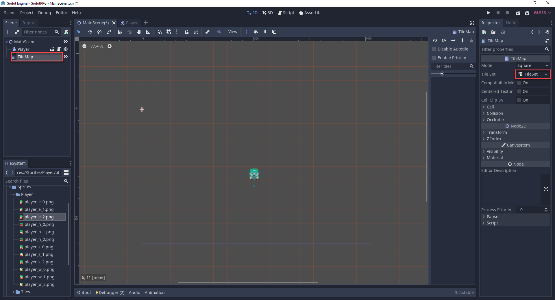 TileMap Node added to MainScene in Godot