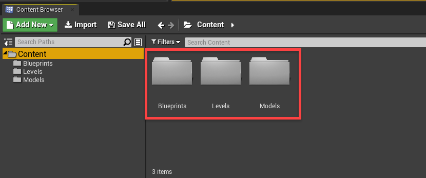 Unreal Engine Content Browser