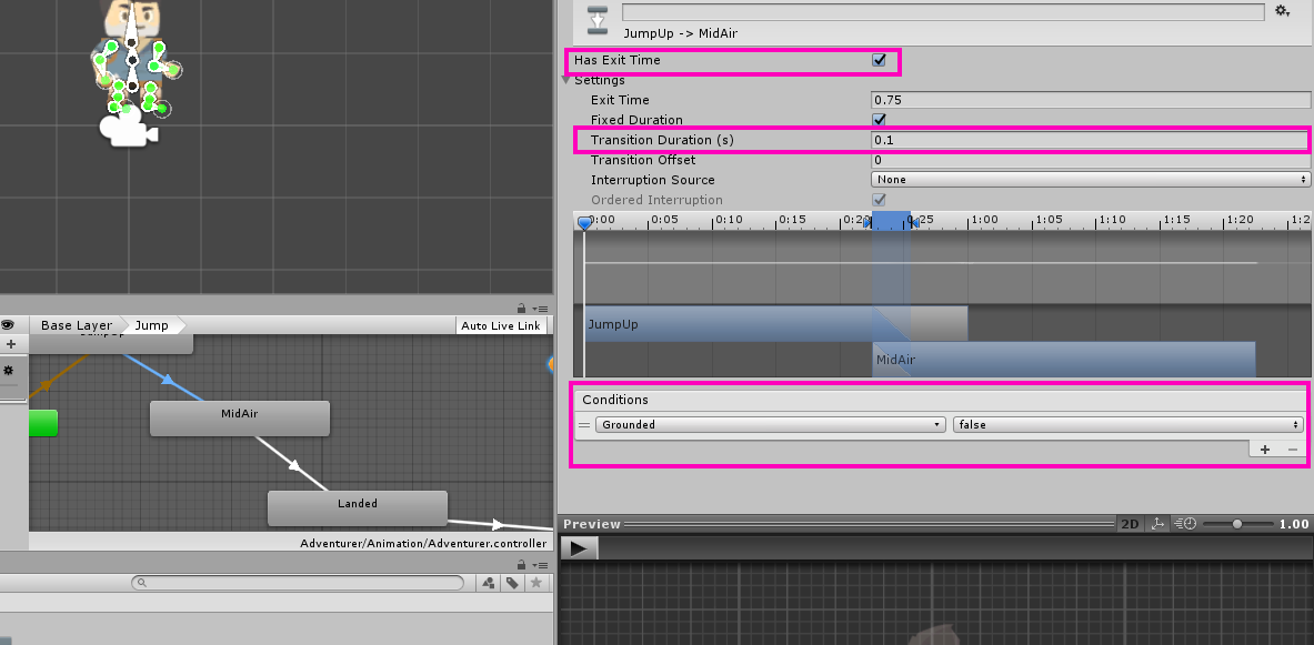 Highlighting the settings on the JumpUp -> MidAir transition